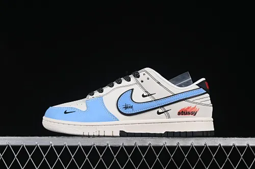 All categories Nk SB Dunk Series Nk SB Dunk Low High-end customized low-top sneakers Nike SB Dunk Low Stusi co-branded black and blue Anniversary high-end customized low-top casual sneakers ZH2598-225